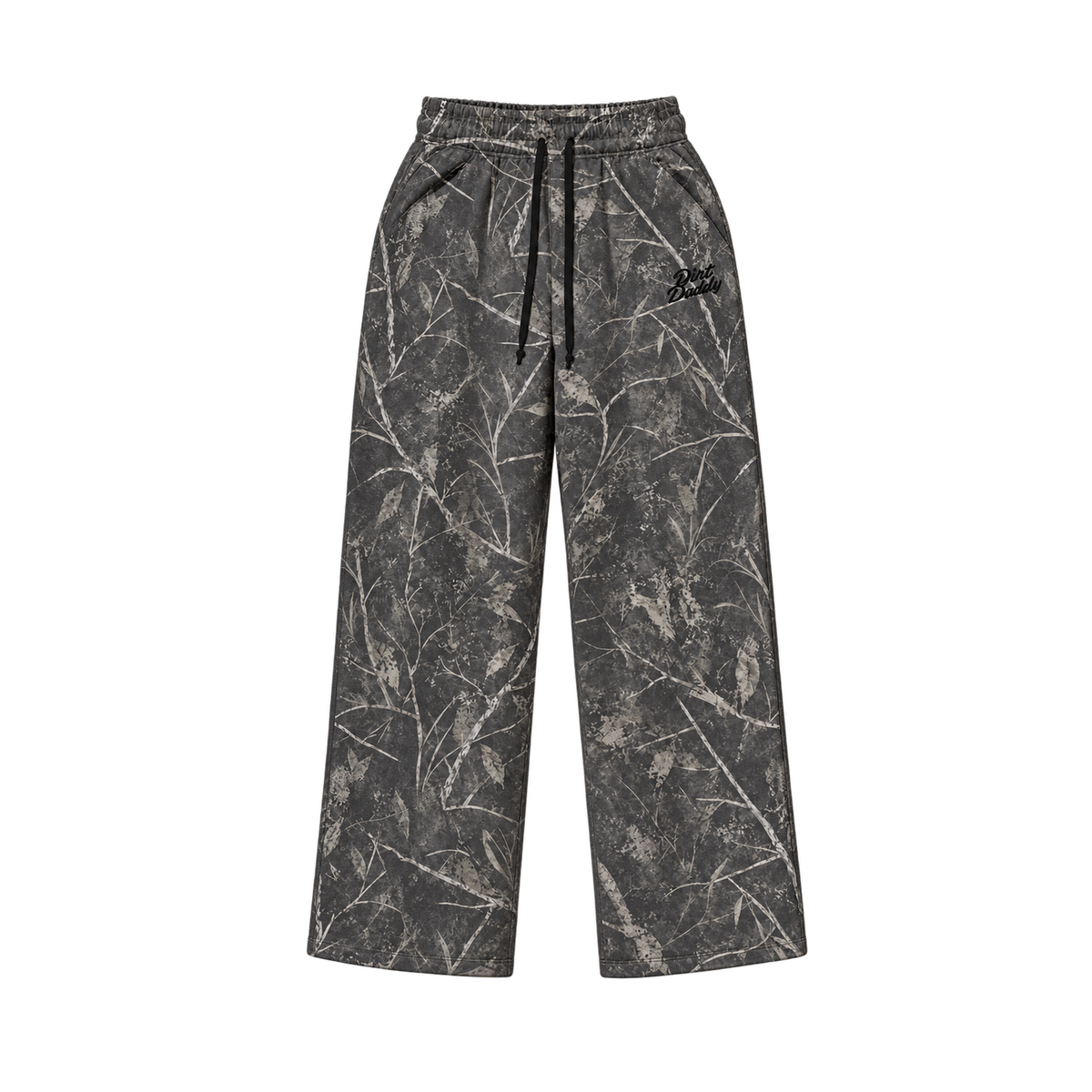 Dirt Daddy Heavyweight joggers in Darkwood Tree Camo with embroidered logo, front view