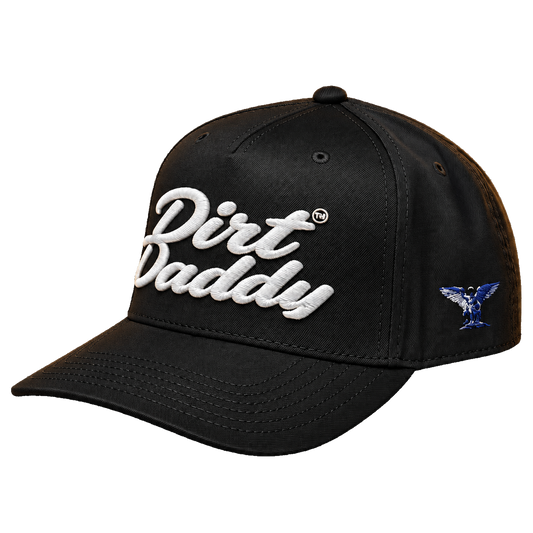 Dirt Daddy Classic Daddy 5-panel cap in black with 3D puff embroidered logo, front view