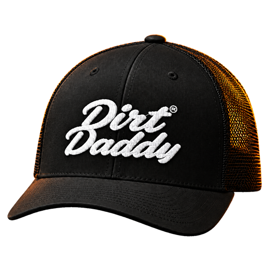 Dirt Daddy Classic Daddy trucker cap in black with 3D puff embroidered logo and mesh back