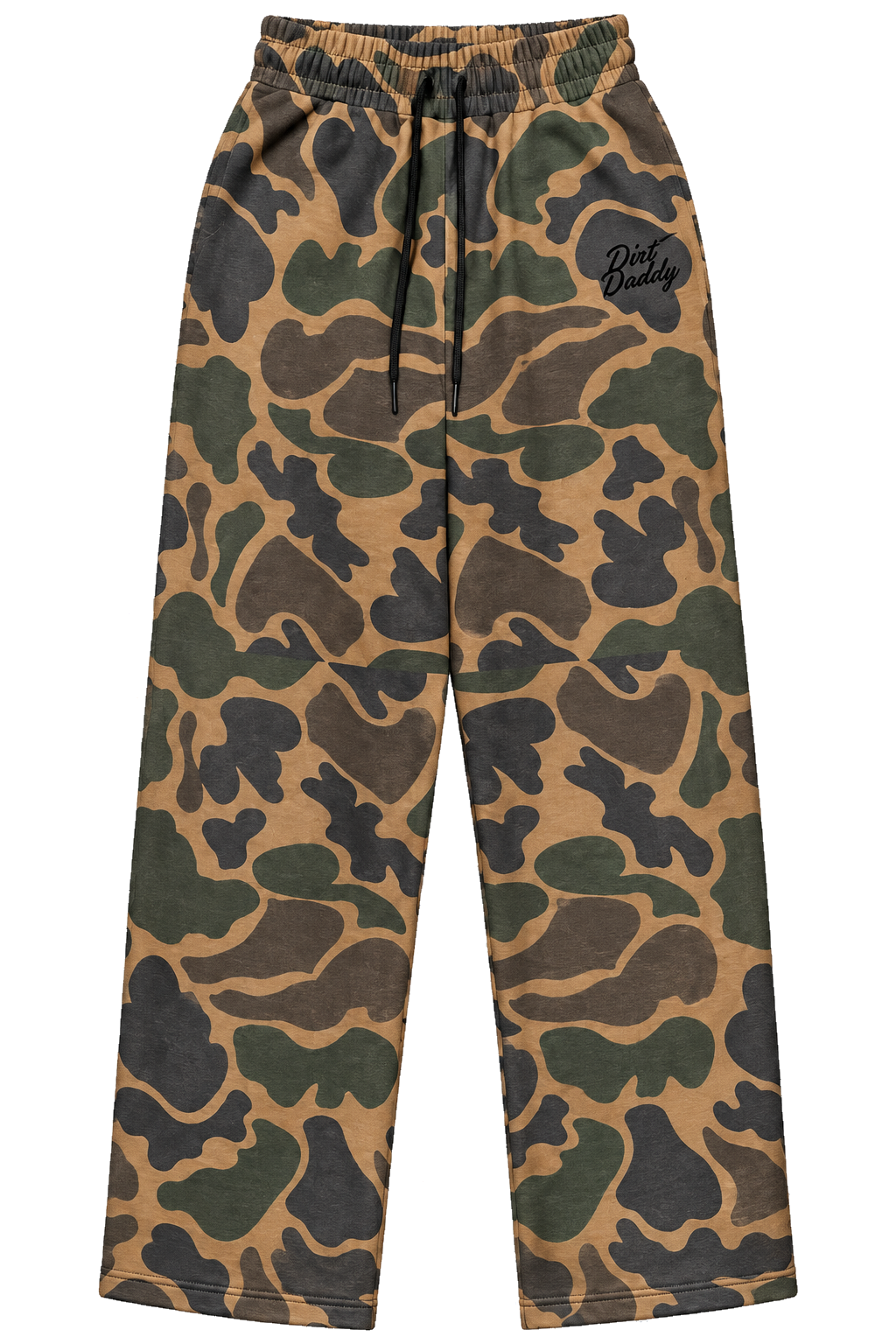 Dirt Daddy Heavyweight joggers in Duck Camo with embroidered logo, front view