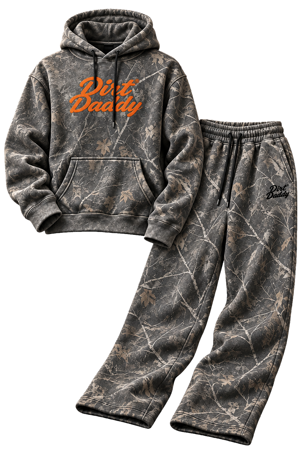 Dirt Daddy Heavyweight joggers and hoodie set in Darkwood Tree Camo