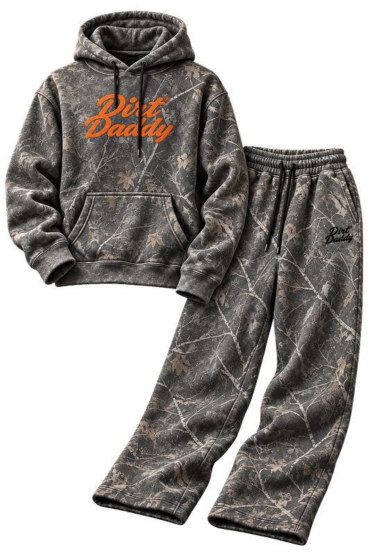 Dirt Daddy Heavyweight joggers and hoodie set in Darkwood Tree Camo